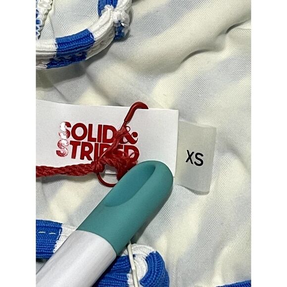 Solid & Striped Lulu Top Azure Stripe V-Neck Bikini Swim‎ Top Navy Blue White XS - Picture 3 of 12